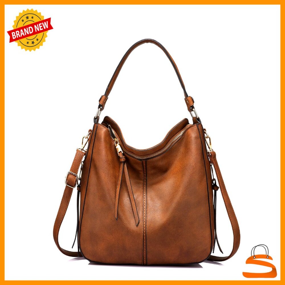 Large Faux Leather Hobo Crossbody Bag with Adjustable Strap and Multiple Pockets